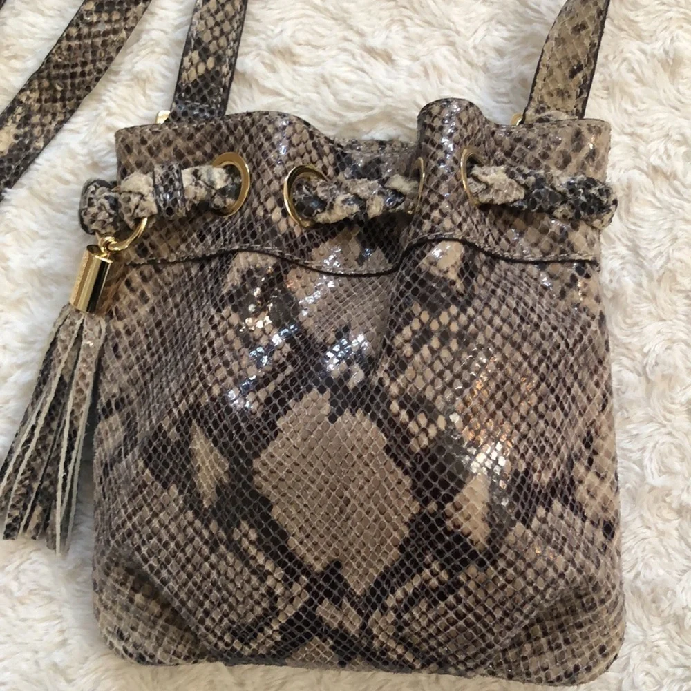 Michael Kors Snake Python Embossed Crossbody Bag Tassel Drawstring
